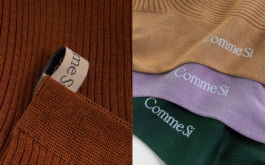Close up of Comme Si Socks showing label and logo design